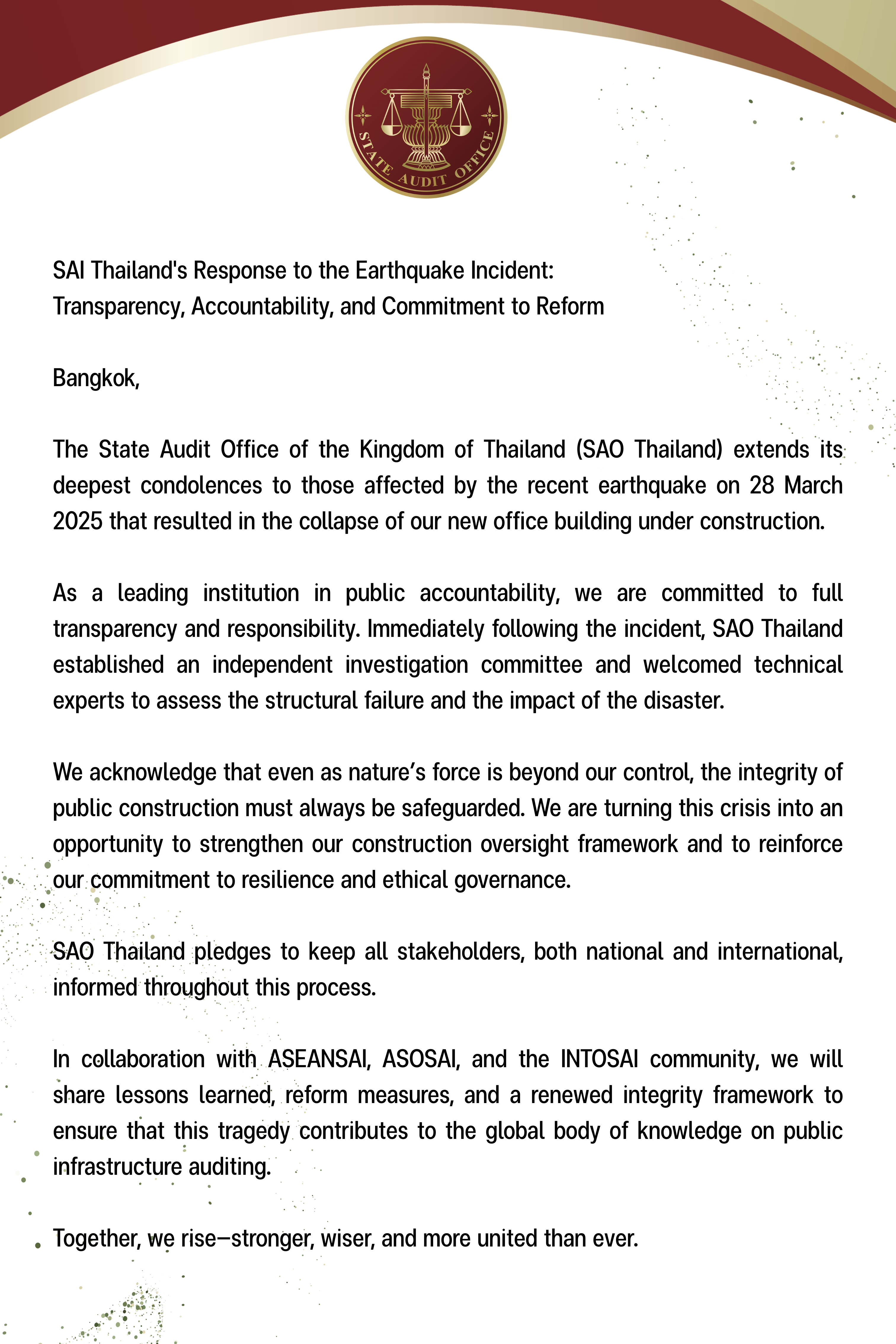 SAI Thailand response