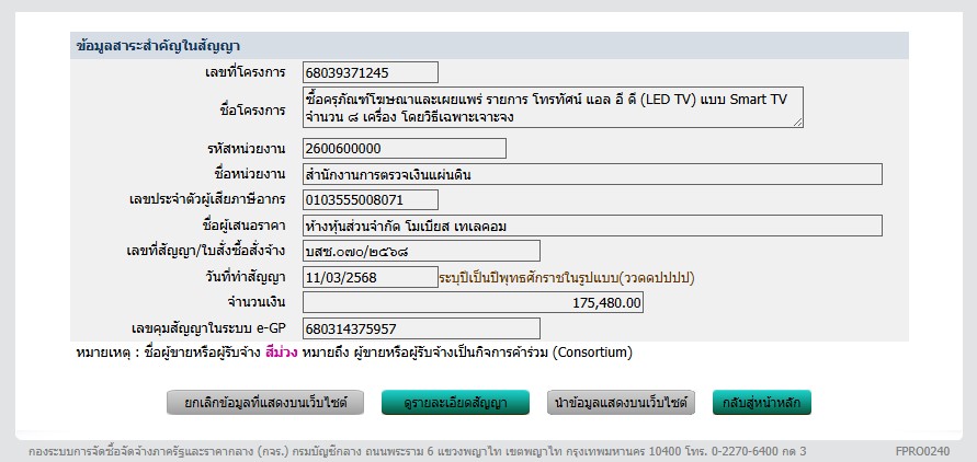 ข้อมูลสาระสำคัญในสัญญา