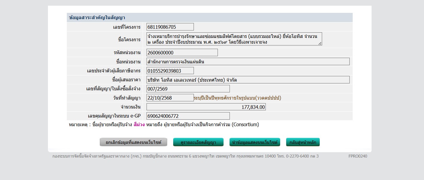 ข้อมูลสาระสำคัญในสัญญา