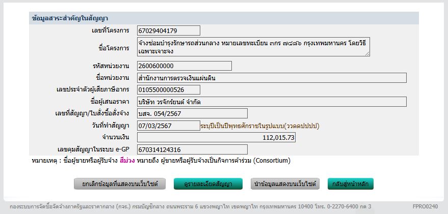 เผยแพร่สาระสำคัญของสัญญาหรือข้อตกลงเป็นหนังสือ